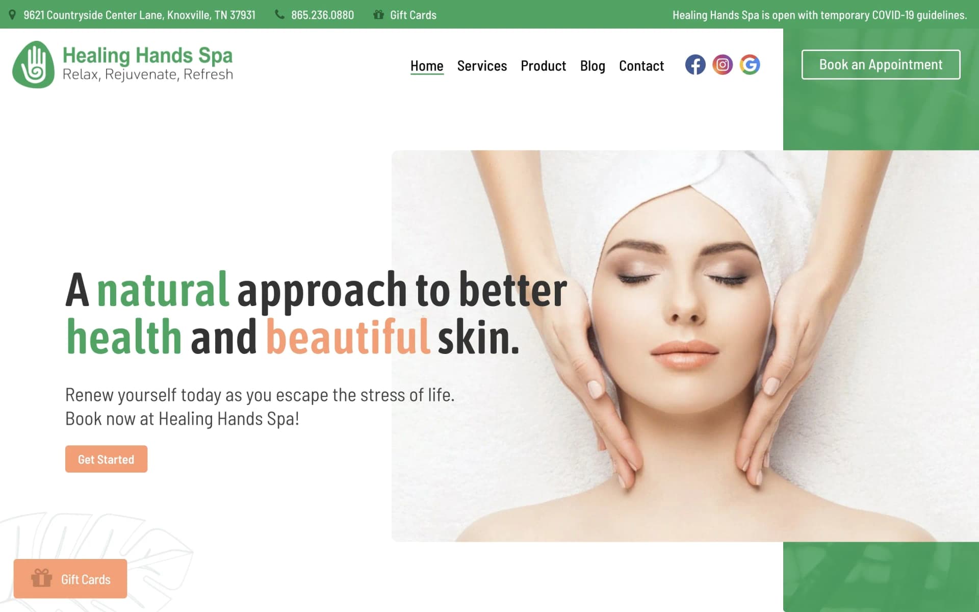 Website project completed for Healing Hands Spa.