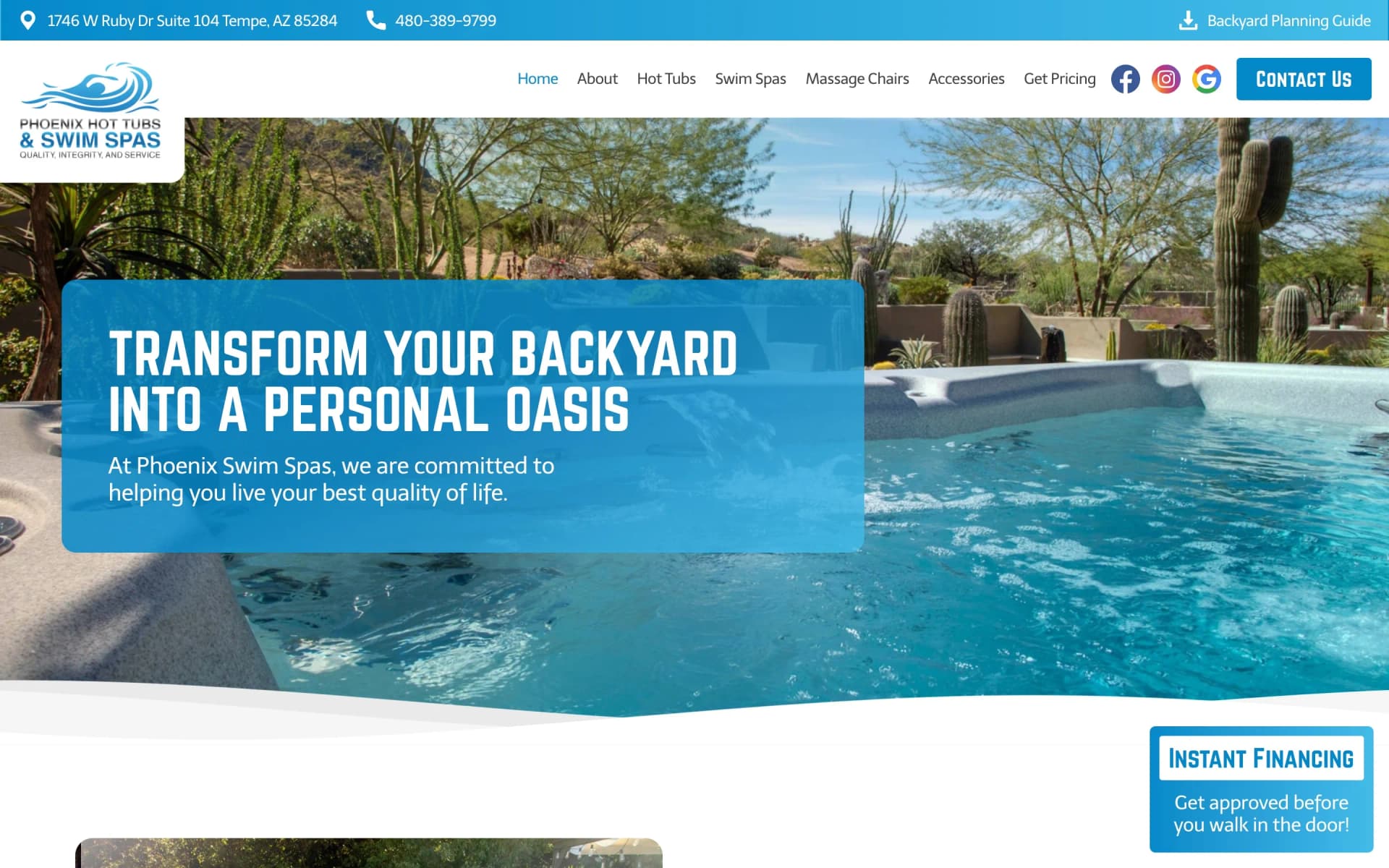 Website project completed for Phoenix Swimspas.