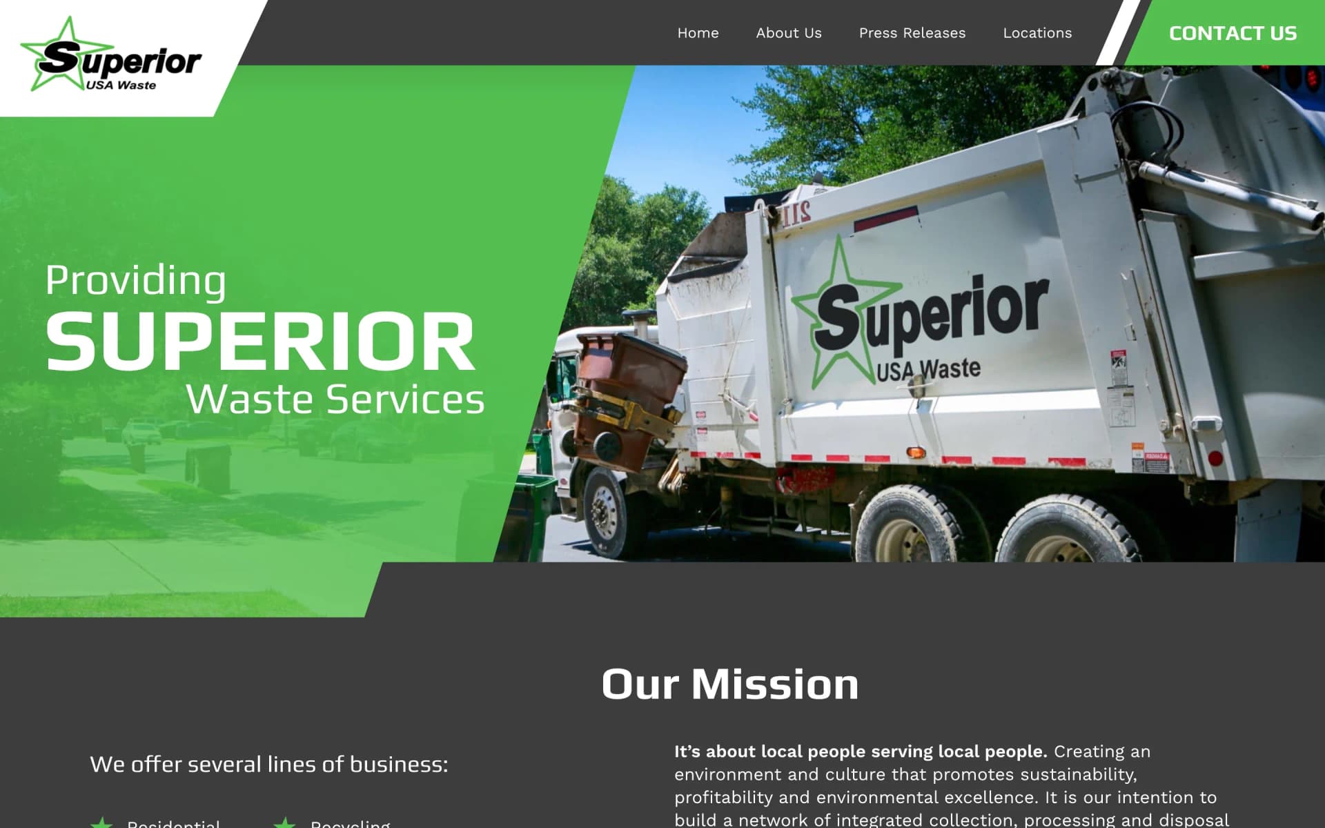 Website project completed for Superior Waste.