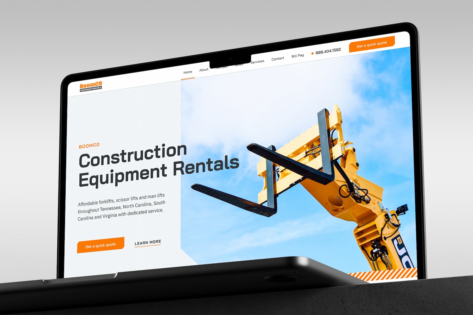 Desktop view of BoomCo website