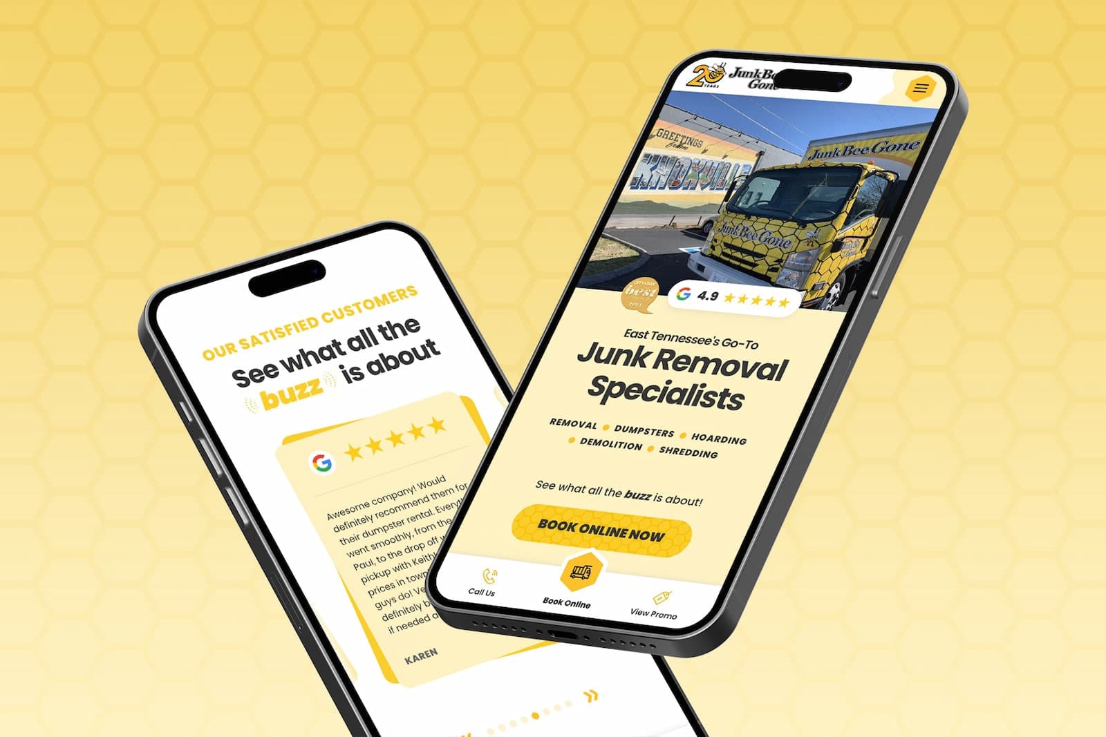 Mobile views of Junk Bee Gone website