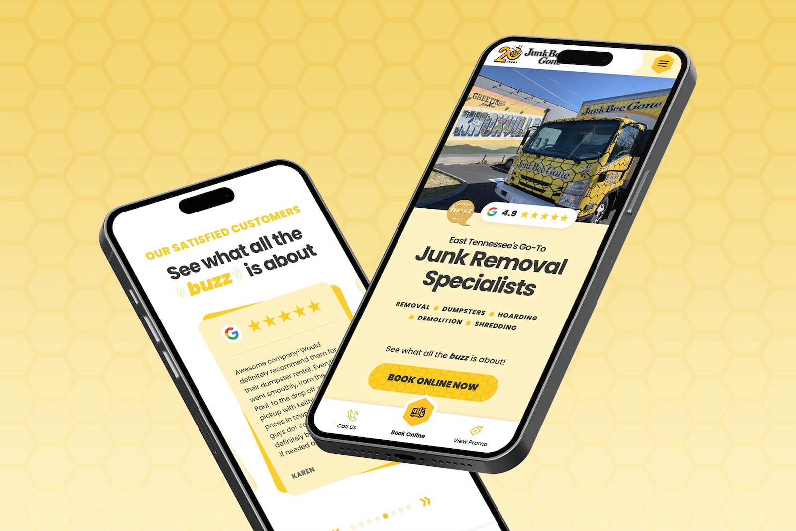 Mobile views of Junk Bee Gone website