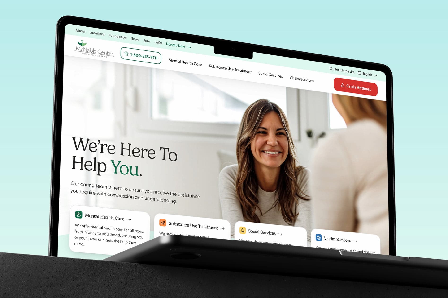 Desktop view of the McNabb Center website