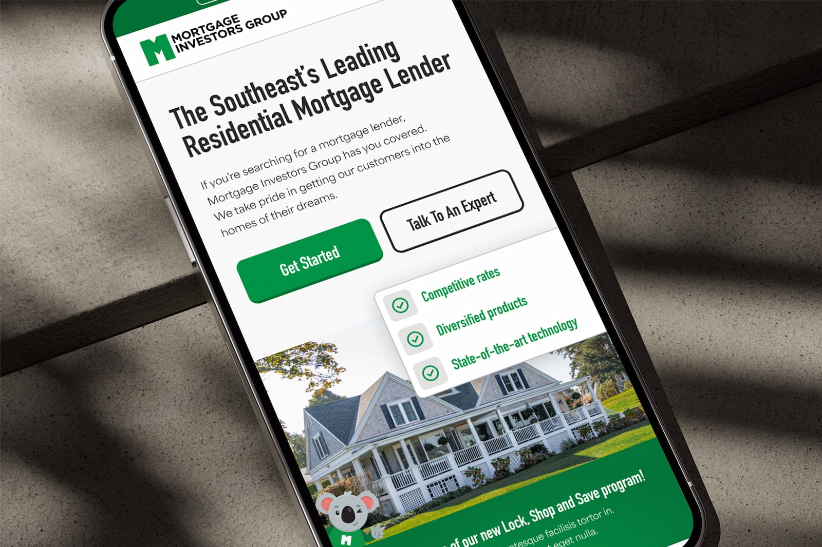 Mobile view of Mortgage Investors Group website