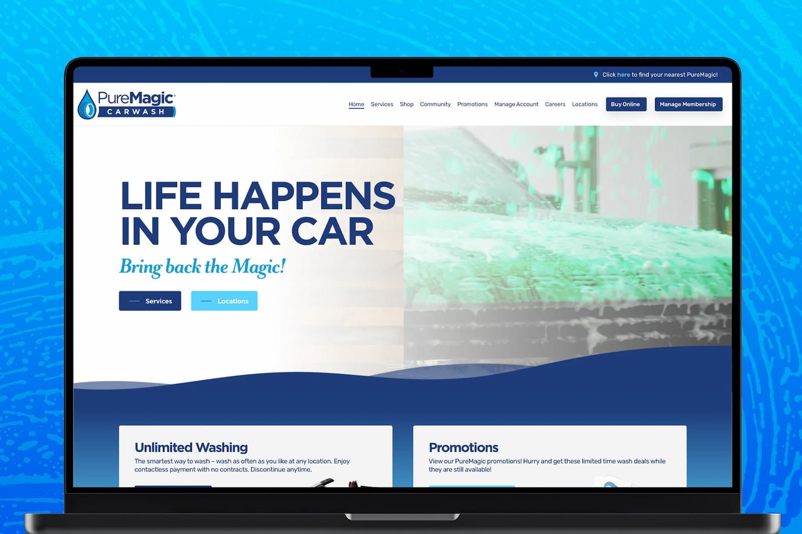 Desktop view of Puremagic Car Wash website