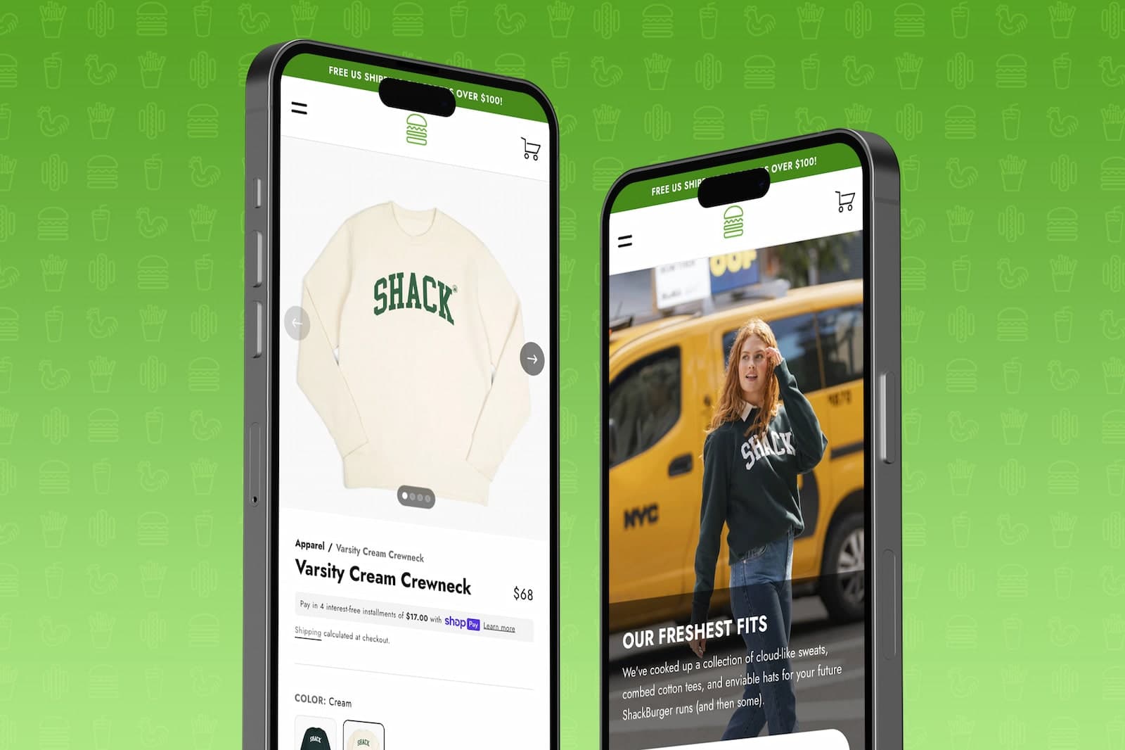 Mobile views of Shake Shack e-commerce website