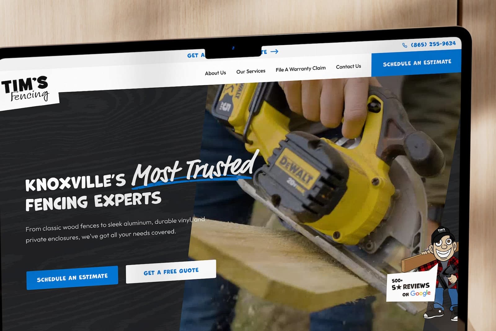 Desktop view of Tim's Fencing website