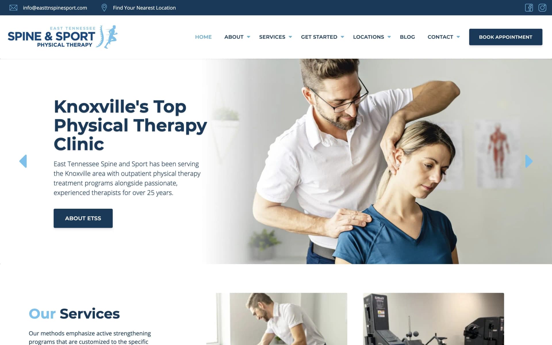 Website project completed for East Tennessee Spine and Sport.